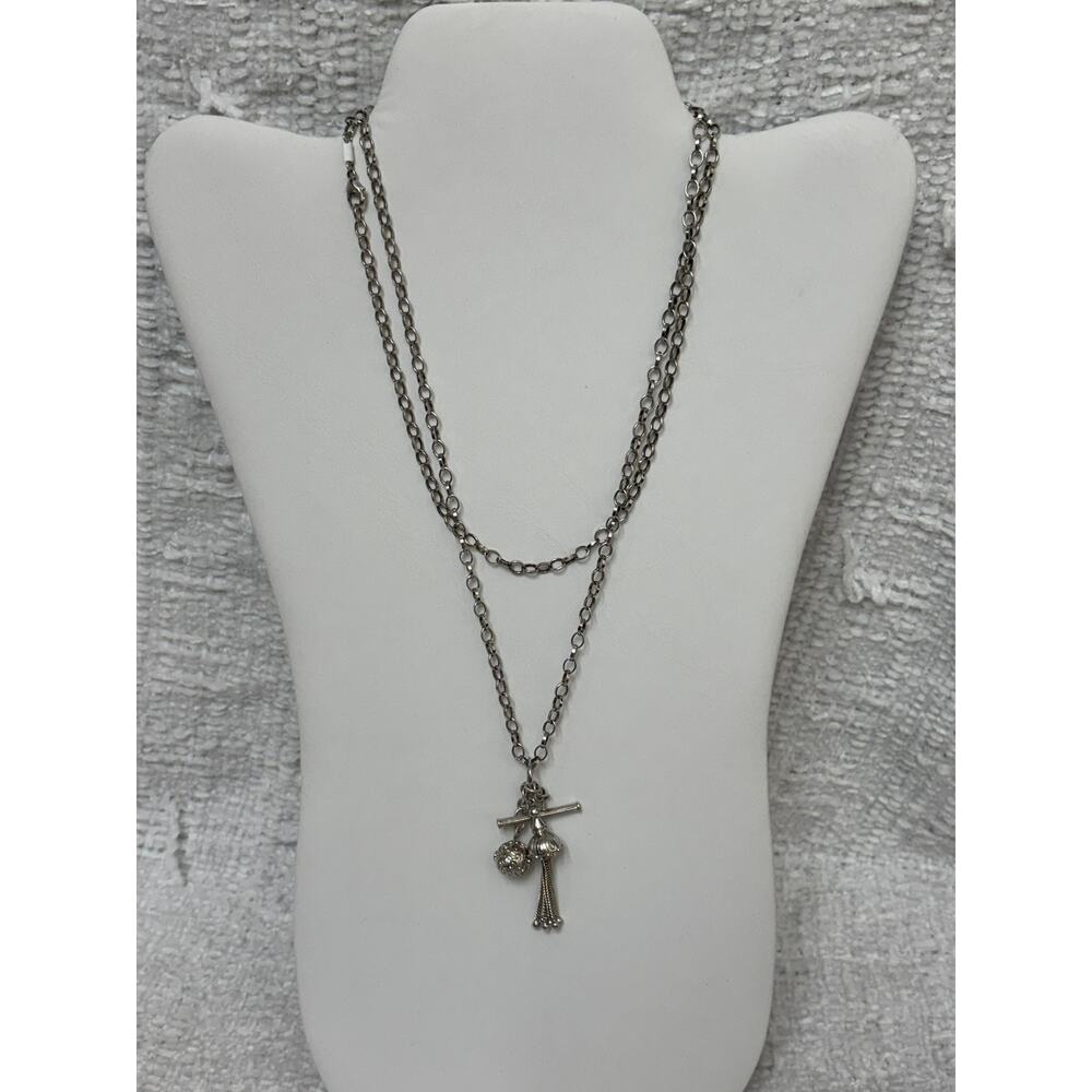 Monica Rich Kosann Sterling Silver Dangle Tassel Rhinestone Necklace #62563